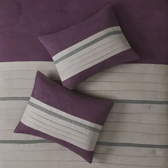 Set of Seven Purple And Gray Striped King Ring Stitch Polyester Sham And Comforter Photo 6