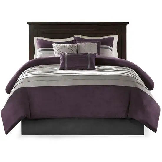 Set of Seven Purple And Gray Striped King Ring Stitch Polyester Sham And Comforter Photo 2