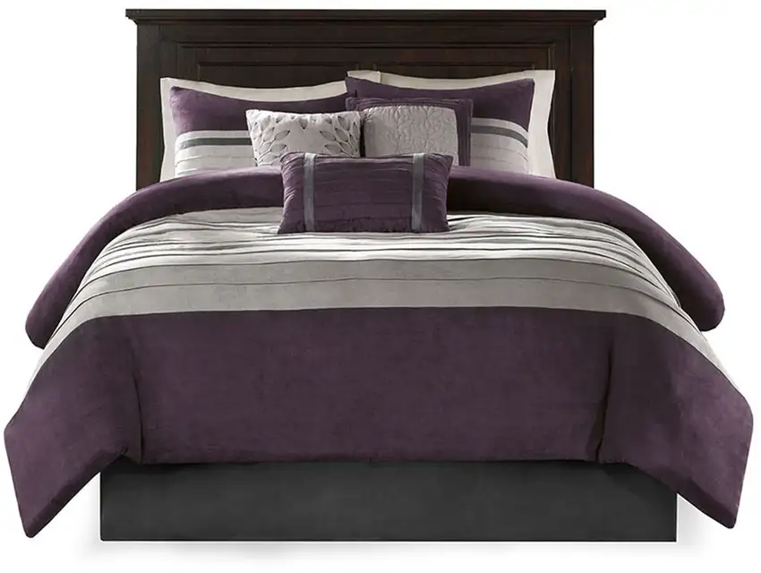 Set of Seven Purple And Gray Striped King Ring Stitch Polyester Sham And Comforter Photo 2