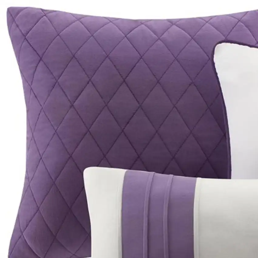 Set of Seven Purple And White Floral King Ring Stitch Sham And Comforter Photo 3