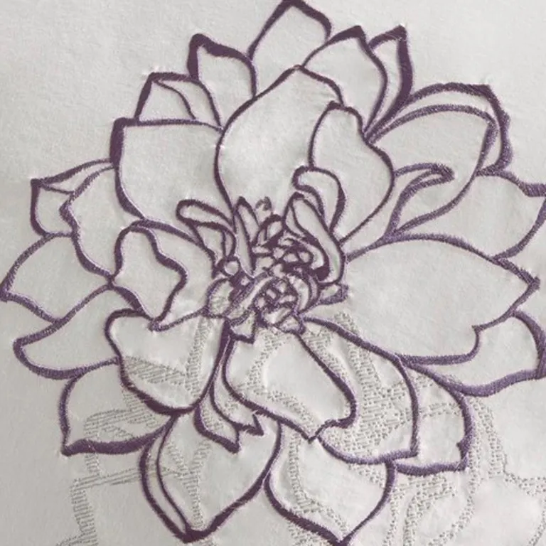 Set of Seven Purple And White Floral  Ring Stitch Sham And Comforter Photo 3