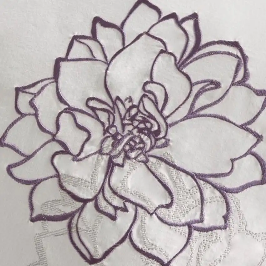 Set of Seven Purple And White Floral Queen Ring Stitch Sham And Comforter Photo 3