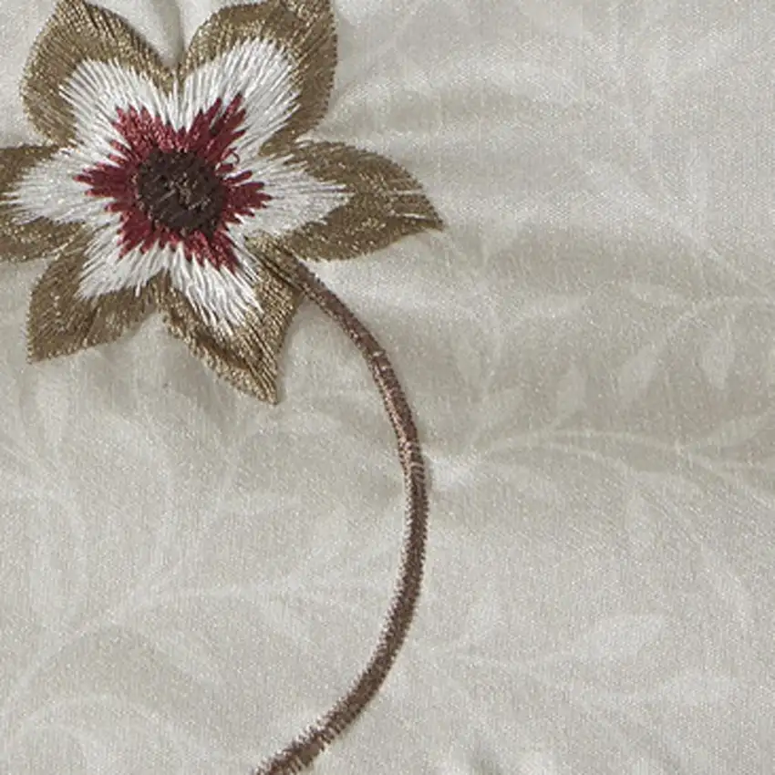 Set of Seven Red Brown And Ivory Floral King Ring Stitch Polyester Sham And Comforter Photo 4