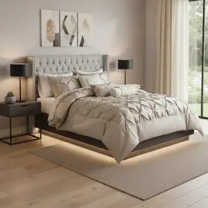 Photo of Set of Seven Taupe  Ring Stitch Polyester Sham And Comforter