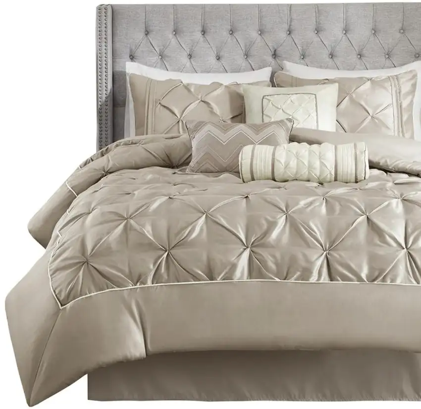 Set of Seven Taupe  Ring Stitch Polyester Sham And Comforter Photo 6