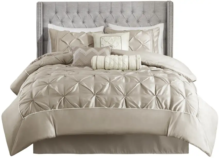 Set of Seven Taupe  Ring Stitch Polyester Sham And Comforter Photo 2