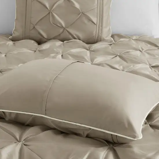 Set of Seven Taupe  Ring Stitch Polyester Sham And Comforter Photo 8