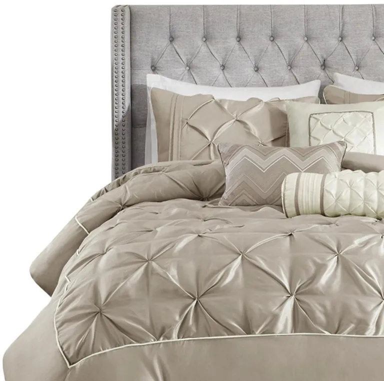 Set of Seven Taupe  Ring Stitch Polyester Sham And Comforter Photo 5