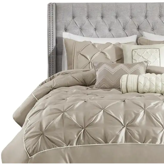 Set of Seven Taupe  Ring Stitch Polyester Sham And Comforter Photo 5