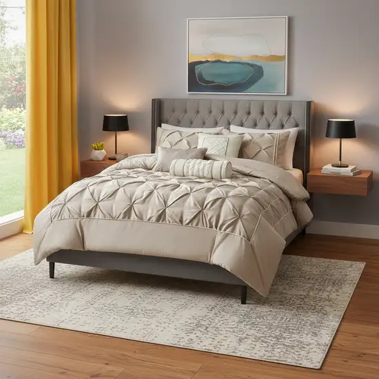 Set of Seven Taupe Queen Ring Stitch Polyester Sham And Comforter Photo 1