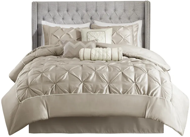 Set of Seven Taupe  Ring Stitch Polyester Sham And Comforter Photo 1