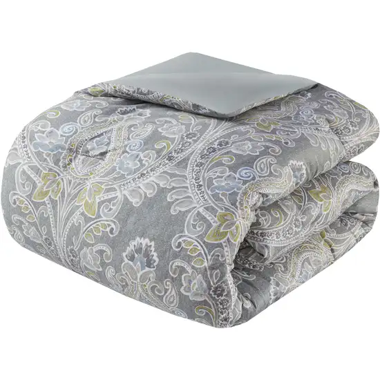 Set of Six Gray And Ivory Damask King Ring Stitch Sham And Comforter Photo 3