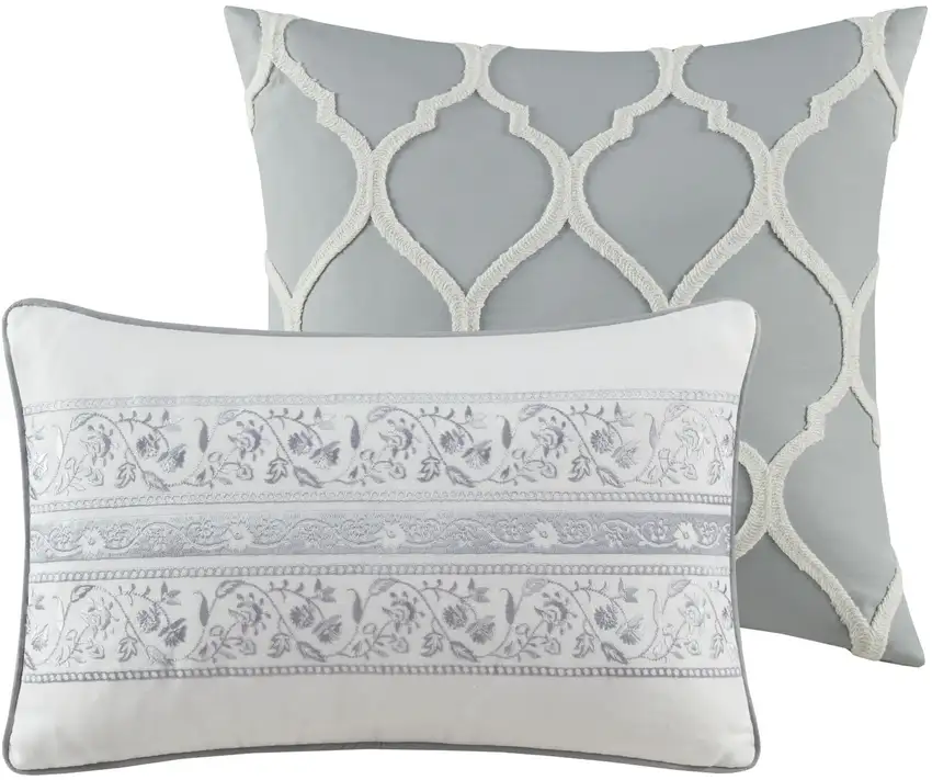 Set of Six Gray And Ivory Damask  Ring Stitch Sham And Comforter Photo 4
