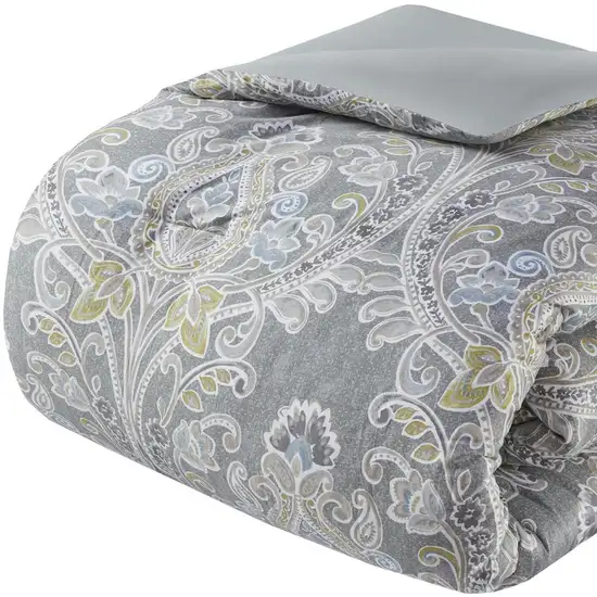 Set of Six Gray And Ivory Damask King Ring Stitch Sham And Comforter Photo 7