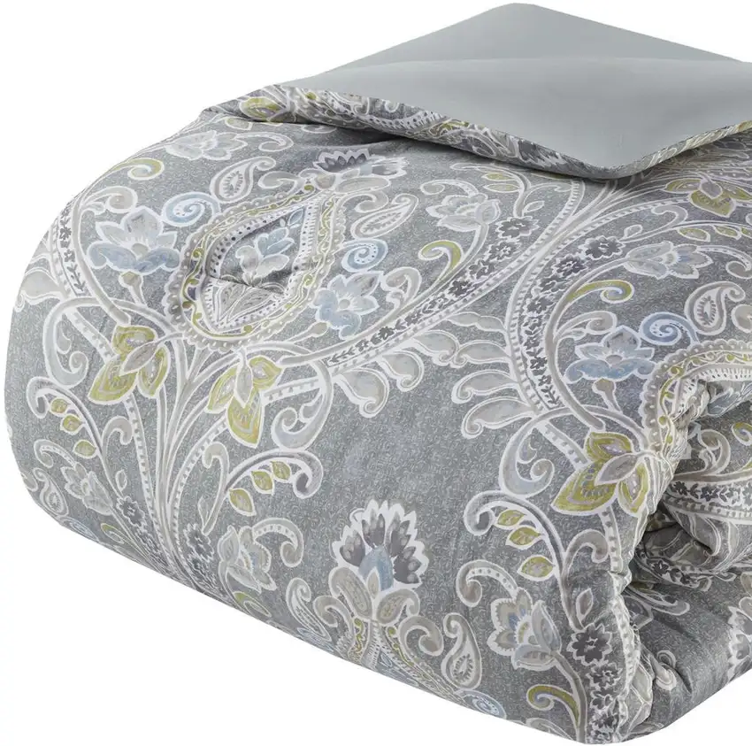 Set of Six Gray And Ivory Damask King Ring Stitch Sham And Comforter Photo 7