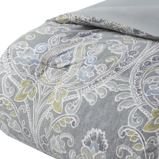 Set of Six Gray And Ivory Damask King Ring Stitch Sham And Comforter Photo 8