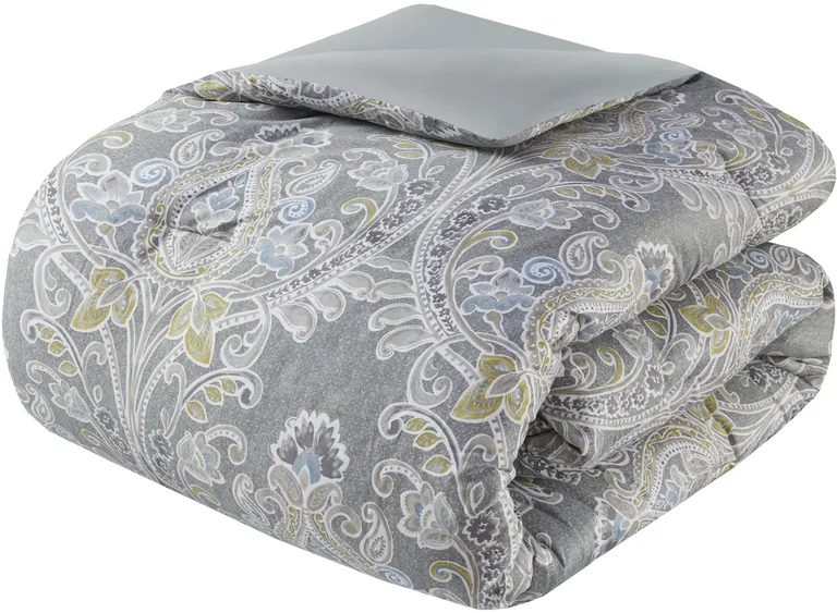 Set of Six Gray And Ivory Damask  Ring Stitch Sham And Comforter Photo 4