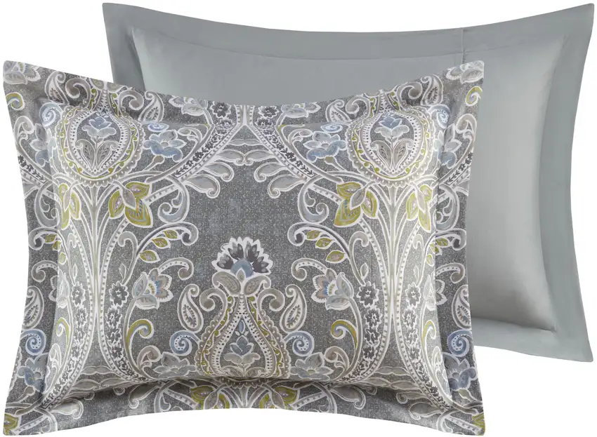 Set of Six Gray And Ivory Damask  Ring Stitch Sham And Comforter Photo 4