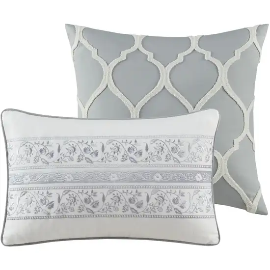 Set of Six Gray And Ivory Damask Full Ring Stitch Sham And Comforter Photo 4