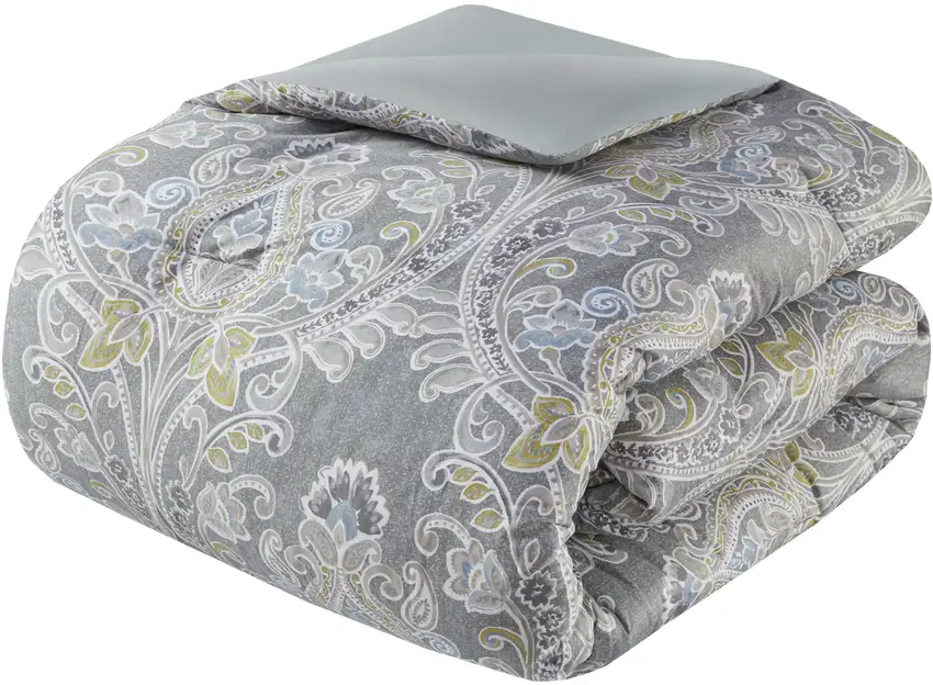 Set of Six Gray And Ivory Damask  Ring Stitch Sham And Comforter Photo 3