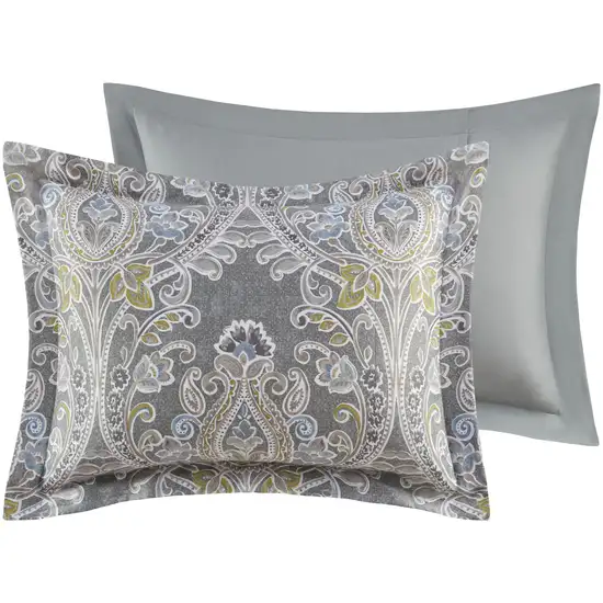 Set of Six Gray And Ivory Damask  Ring Stitch Sham And Comforter Photo 5