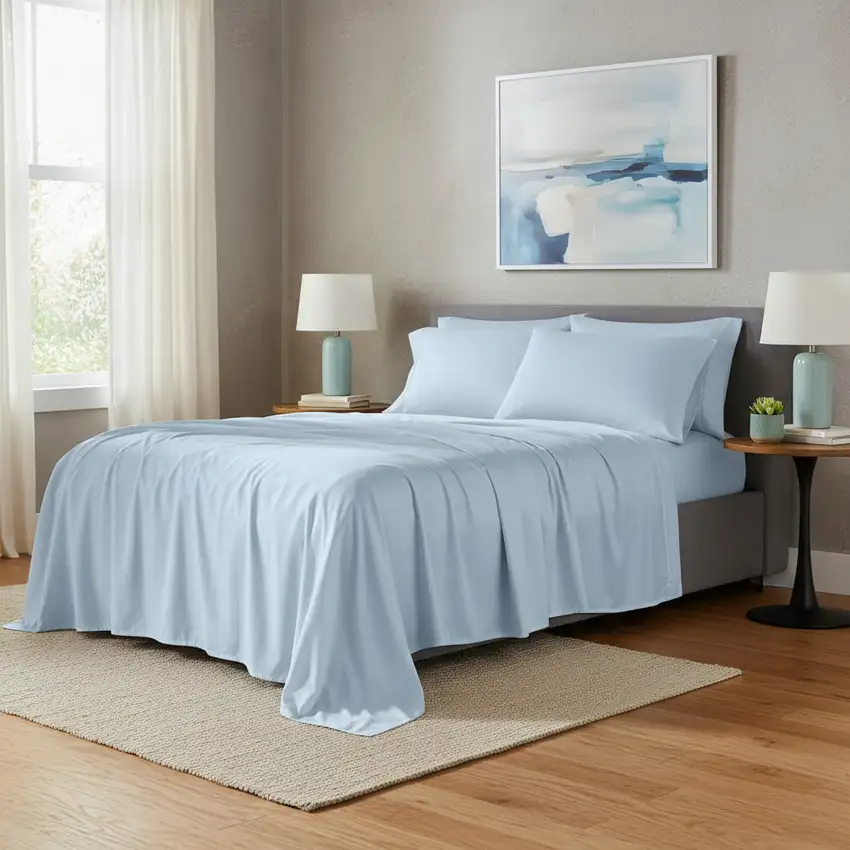 Six Piece Powder Blue Tencel Lyocell Queen Sheet Set Photo 1