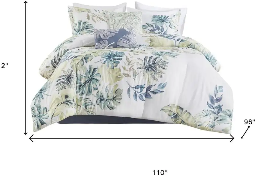 Set of Six White Blue And Green King Ring Stitch Sham And Comforter Photo 7