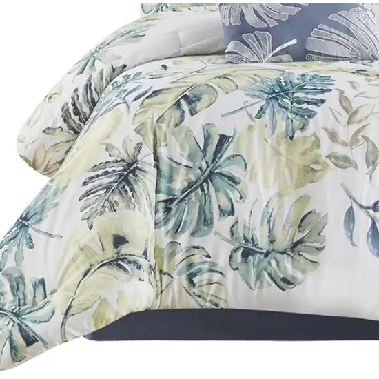 Set of Six White Blue And Green King Ring Stitch Sham And Comforter Photo 4