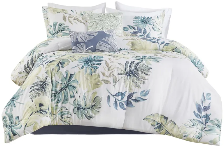 Set of Six White Blue And Green King Ring Stitch Sham And Comforter Photo 2