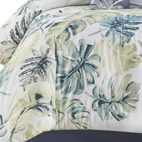 Set of Six White Blue And Green King Ring Stitch Sham And Comforter Photo 3