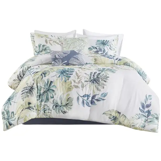 Set of Six White Blue And Green Queen Ring Stitch Sham And Comforter Photo 2