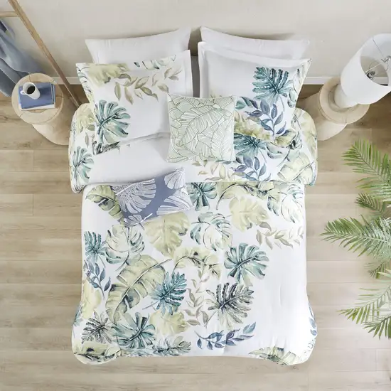 Set of Six White Blue And Green Queen Ring Stitch Sham And Comforter Photo 5