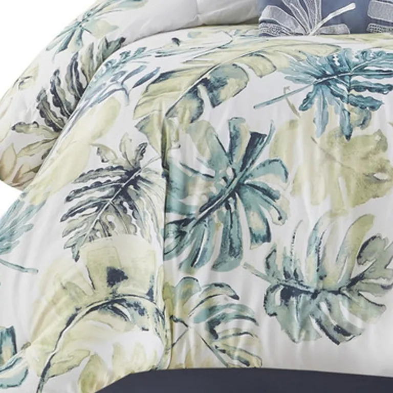 Set of Six White Blue And Green Queen Ring Stitch Sham And Comforter Photo 3