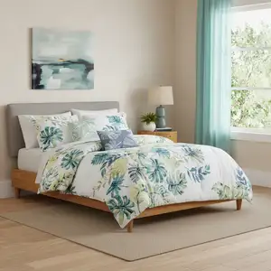 Photo of Set of Six White Blue And Green Queen Ring Stitch Sham And Comforter