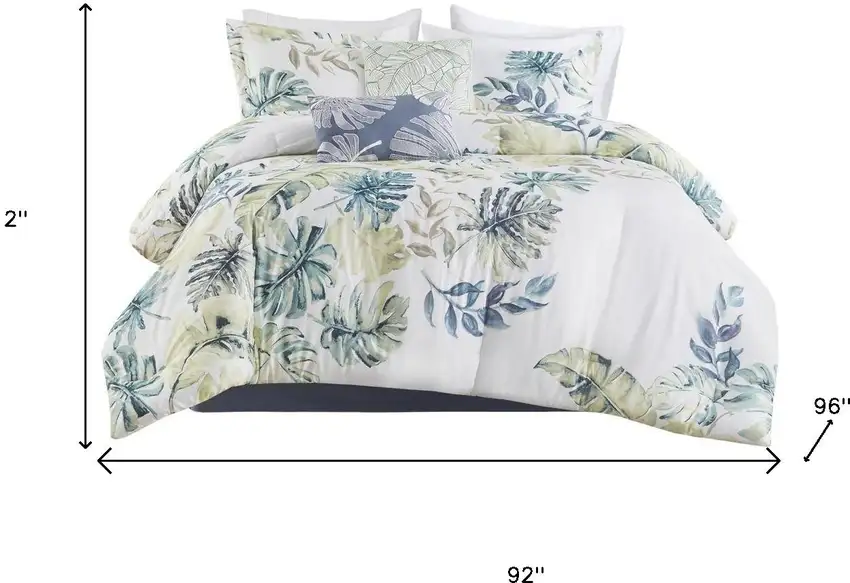 Set of Six White Blue And Green Queen Ring Stitch Sham And Comforter Photo 7