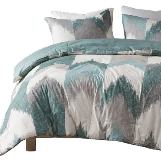 Set of Three Aqua And White King Ring Stitch Polyester Sham And Comforter Photo 4