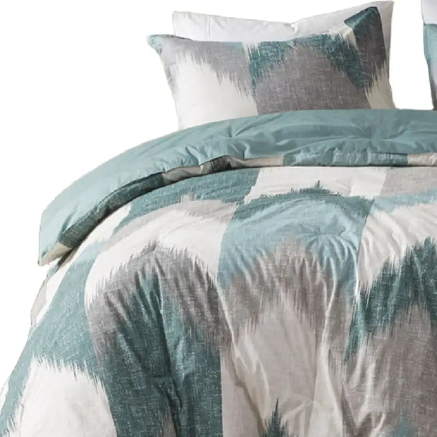 Set of Three Aqua And White King Ring Stitch Polyester Sham And Comforter Photo 3
