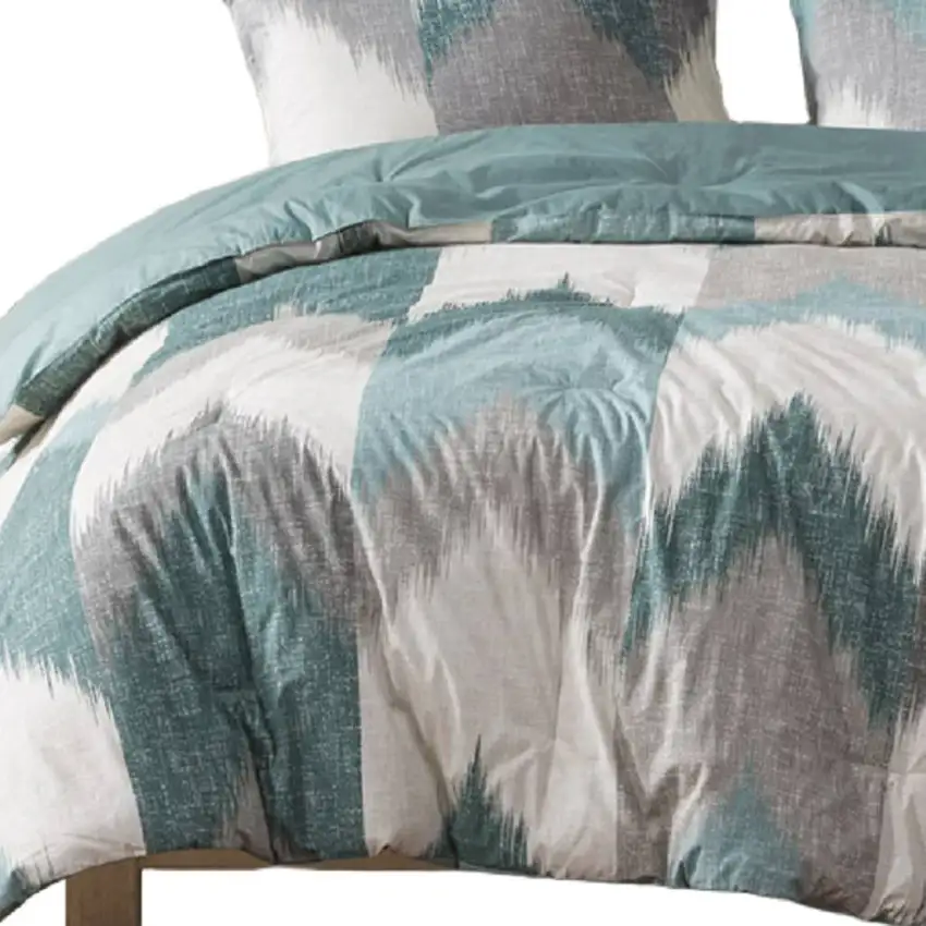 Set of Three Aqua And White King Ring Stitch Polyester Sham And Comforter Photo 5