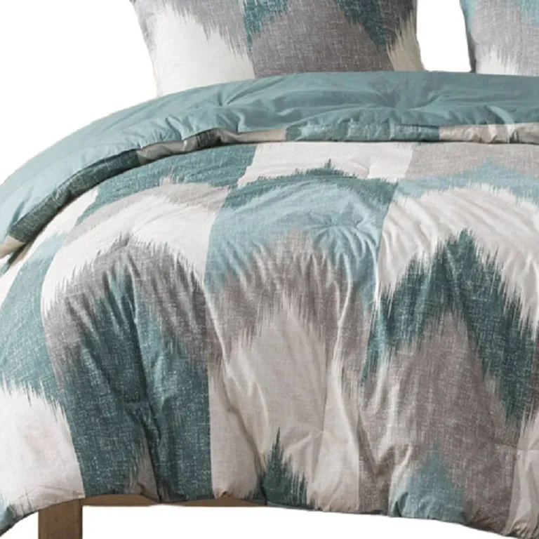 Set of Three Aqua And White  Ring Stitch Polyester Sham And Comforter Photo 5