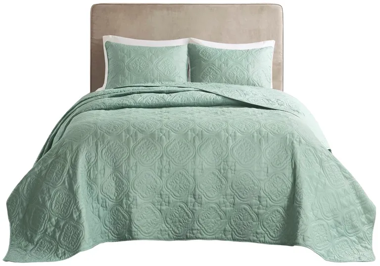 Set of Three Aqua Medallion  Ring Stitch Sham And Comforter Photo 2
