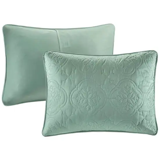 Set of Three Aqua Medallion  Ring Stitch Sham And Comforter Photo 3