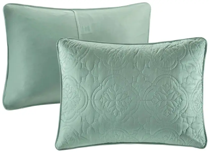 Set of Three Aqua Medallion Queen Ring Stitch Sham And Comforter Photo 3