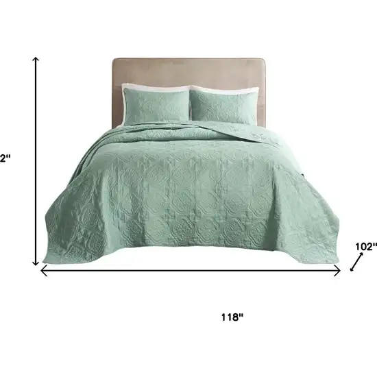 Set of Three Aqua Medallion Queen Ring Stitch Sham And Comforter Photo 9