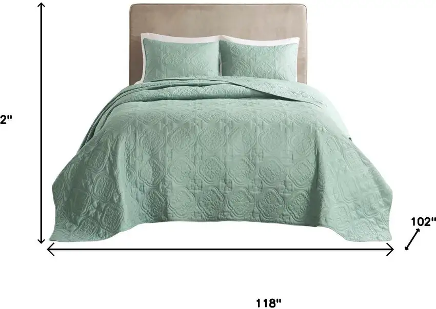 Set of Three Aqua Medallion Queen Ring Stitch Sham And Comforter Photo 9