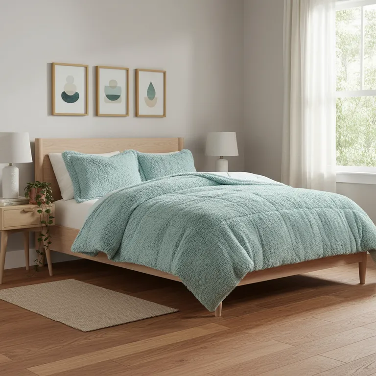 Set of Three Aqua  Ring Stitch Polyester Sham And Comforter Photo 4