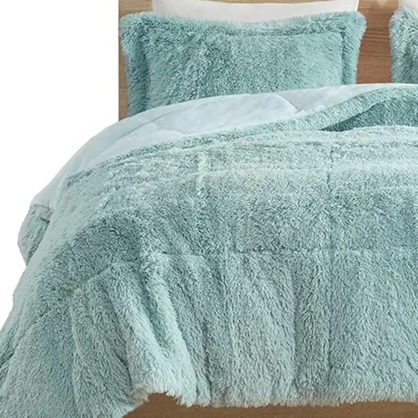 Set of Three Aqua King Ring Stitch Polyester Sham And Comforter Photo 3