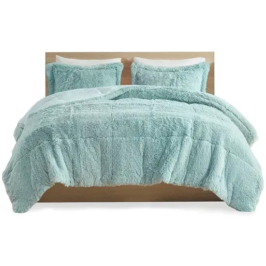 Set of Three Aqua  Ring Stitch Polyester Sham And Comforter Photo 2
