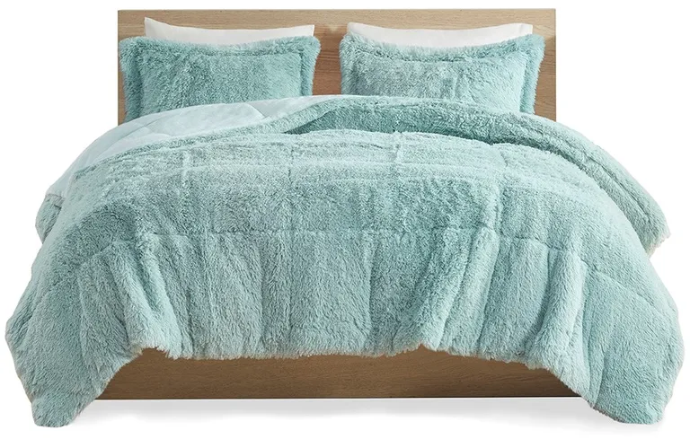 Set of Three Aqua  Ring Stitch Polyester Sham And Comforter Photo 5