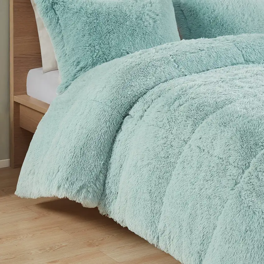 Set of Three Aqua King Ring Stitch Polyester Sham And Comforter Photo 6