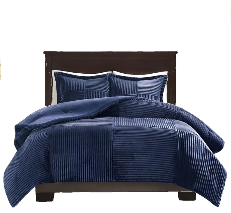 Set of Three Blue  Ring Stitch Polyester Sham And Comforter Photo 2